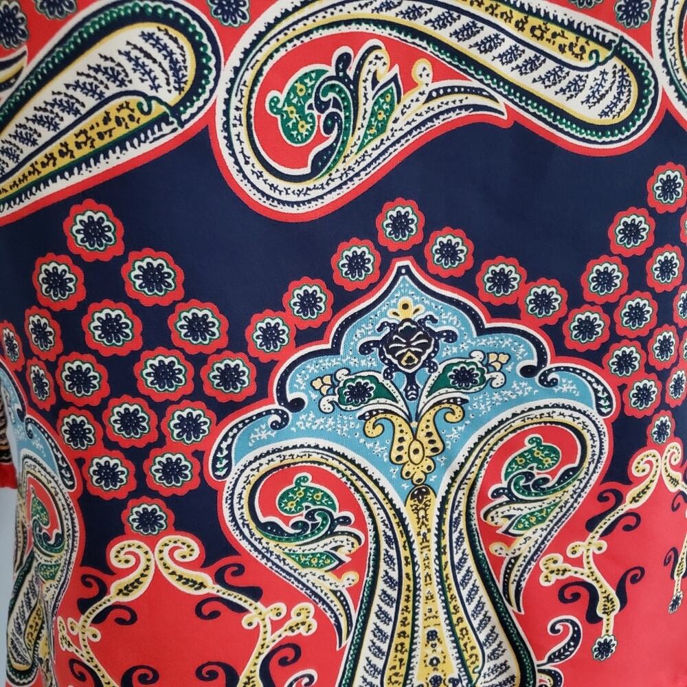 Split Neck 3/4 Sleeve Pullover Tangerine Paisley Tunic Top by Miami Medium - Picture 6 of 12
